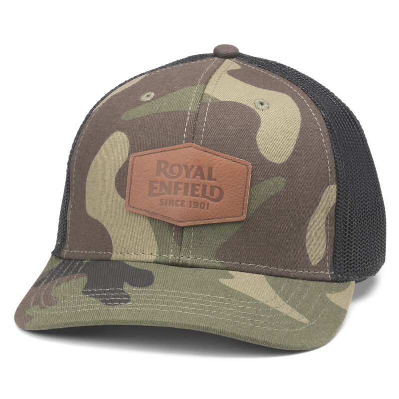 Royal Enfield “Townsend” Trucker Cap, Camo/Black – Baxter Cycle